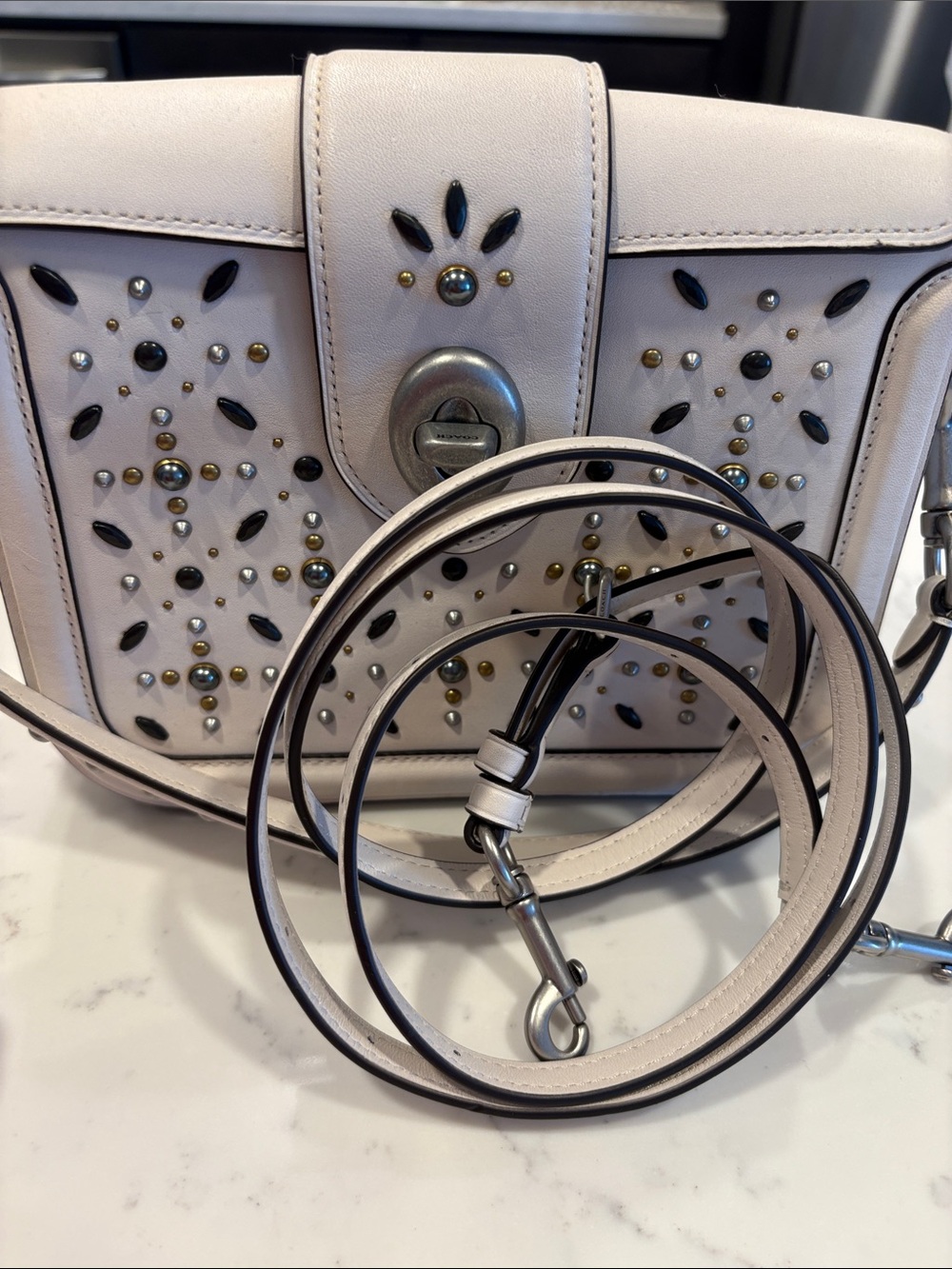 Coach Cream Leather Studded Crossbody Shoulder Bag - Picture 15 of 15
